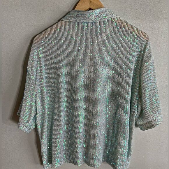 BOUTIQUE She + Sky oversized sequin sparkle glam coastal cowgirl boxy top - Picture 7 of 7